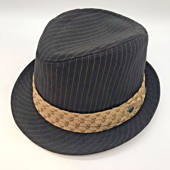 Peter Grimm Black Pin Stripe Fedora Hat Men's size S/M Lined Hat Band Rabbit Pin - Picture 1 of 11